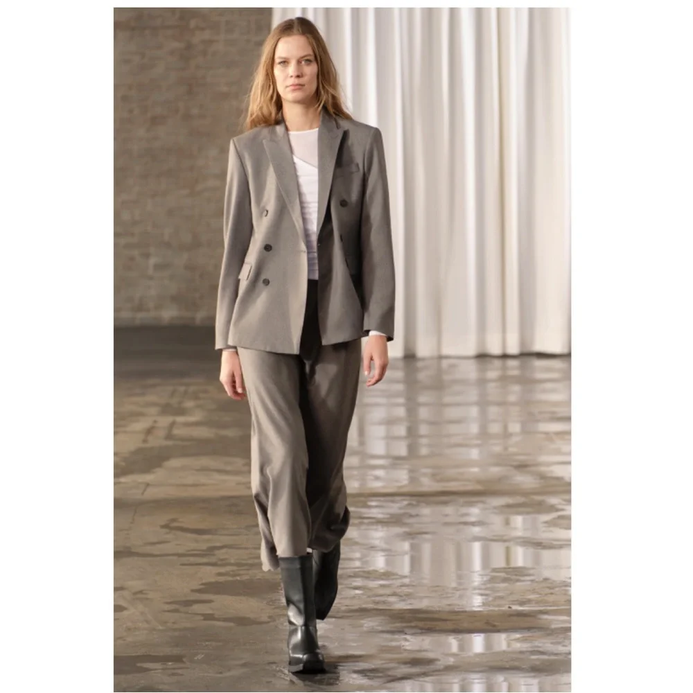 Zara Taupe Gray Double Breasted Wool Blazer Coat ZW Collection NWT - Picture 2 of 16